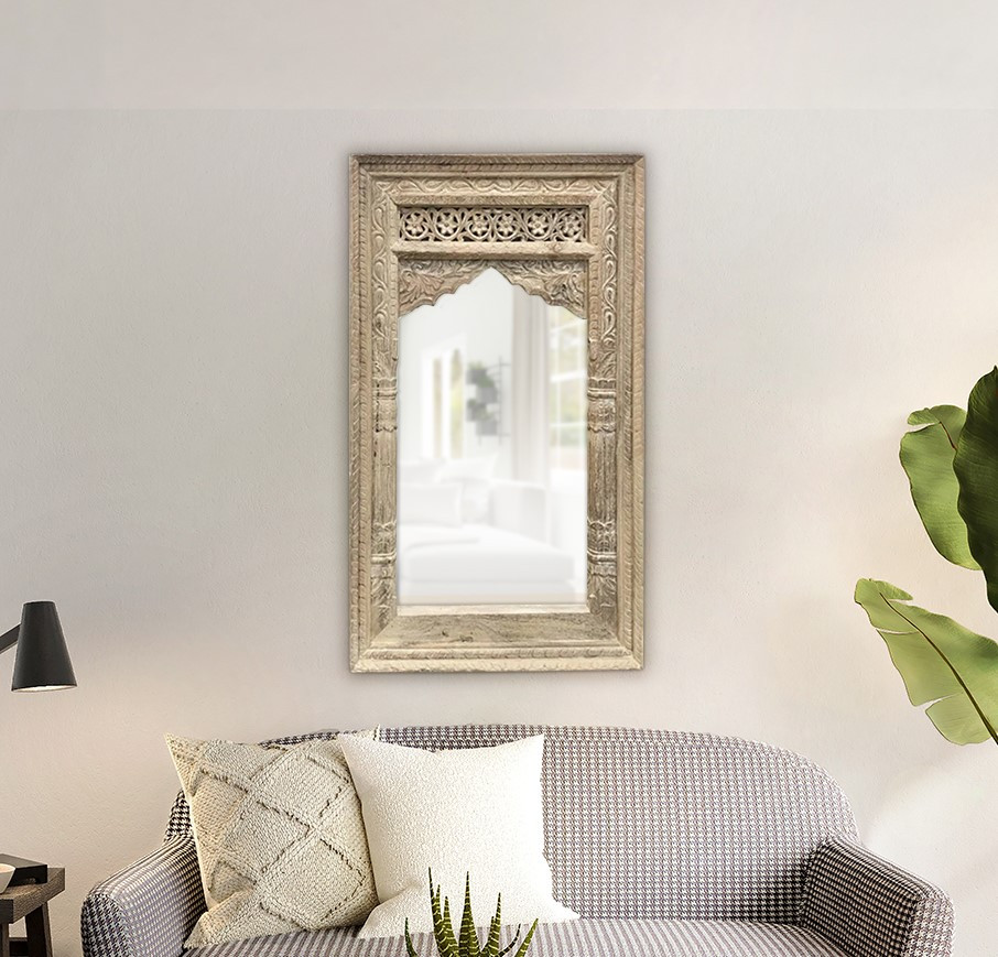Shop Mughal Inspired Mirrors, Wooden Wall Mirrors, Antique Style Arch Mirrors, Wooden Arch Mirrors & Full-Size Mirrors Online | The Jodhpore